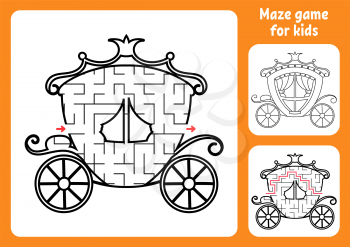 Abstract maze. Magic carriage. Game for kids. Puzzle for children. Labyrinth conundrum. Find the right path. Education worksheet. With answer.