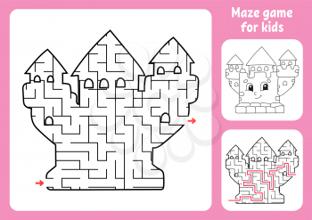 Abstract maze. Royal Castle. Game for kids. Puzzle for children. Labyrinth conundrum. Find the right path. Education worksheet. With answer.