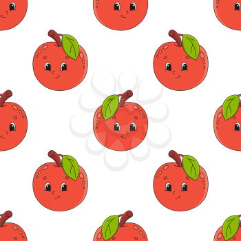 Colored cartoon seamless pattern. Fruit apple. Cartoon style. Hand drawn. Vector illustration isolated on white background.