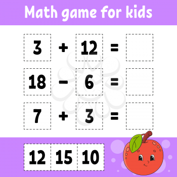 Math game for kids. Education developing worksheet. Activity page with pictures. Game for children. Color isolated vector illustration. Funny character. Cartoon style.