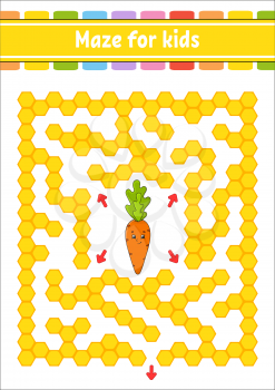 Rectangular color maze. Game for kids. Funny labyrinth. Education developing worksheet. Activity page. Puzzle for children. Cartoon character. Logical conundrum. Vector illustration.