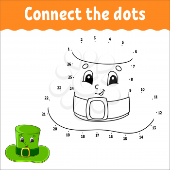 Dot to dot game. St. Patrick's day. Draw a line. For kids. Activity worksheet. Coloring book. With answer. Cartoon character. Vector illustration.