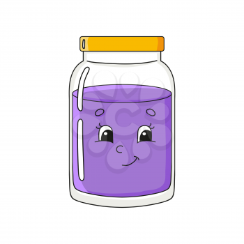 Cute character. Glass jar. Colorful vector illustration. Cartoon style. Isolated on white background. Design element. Template for your design, books, stickers, cards, posters, clothes.