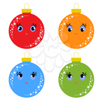Set of flat colored isolated Christmas tree balls. Lovely cartoon for decorating postcards and design.
