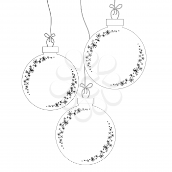 Set of flat isolated silhouettes of Christmas toys balls . The white object with a black outline
