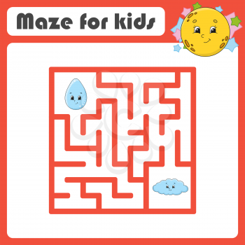 Funny maze. Game for kids. Puzzle for children. Cartoon style. Labyrinth conundrum. Color vector illustration. Find the right path. The development of logical and spatial thinking.