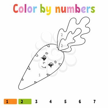 Color by numbers. Coloring book for kids. Cheerful character. Vector illustration. Cute cartoon style. Hand drawn. Worksheet page for children. Isolated on white background.