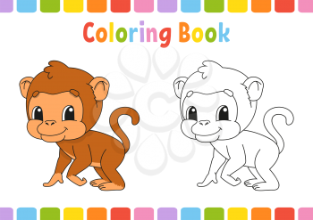 Coloring book for kids. Cheerful character. Vector illustration. Cute cartoon style. Fantasy page for children. Black contour silhouette. Isolated on white background.