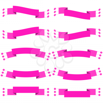 Set of 10 flat pink isolated ribbon banners. Suitable for design.