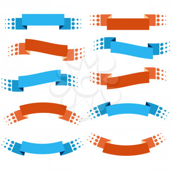 Set of 10 flat colored isolated ribbon banners. Suitable for design.