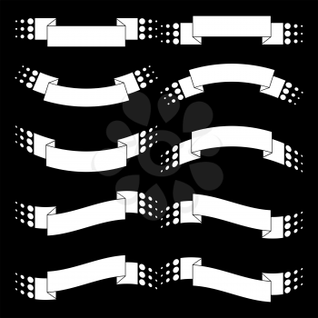 Set of 10 flat black and white isolated banner ribbons. Suitable for design.
