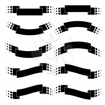 Set of 10 flat black isolated ribbon banners. Suitable for design.