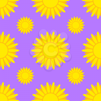Seamless pattern of yellow suns on a purple background