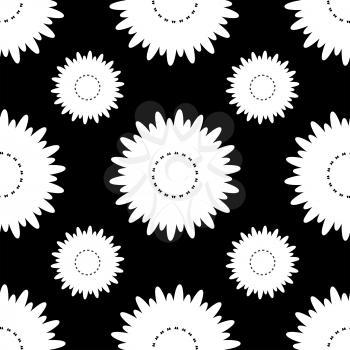 seamless black and white pattern of silhouettes of flowers