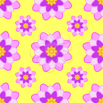 Seamless pattern from pink burgundy flowers on a yellow background.
