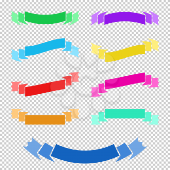 Set of flat colored ribbons isolated banners on a transparent background