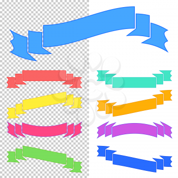 Set of flat isolated colored ribbons and banners on a transparent background. Simple flat vector illustration. With place for text. Suitable for infographics, design, advertising, festivals, labels.