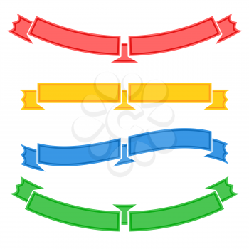Set of colored isolated long and short ribbon banners on white background. Simple flat vector illustration. With space for text. Suitable for infographics, design, advertising, holidays, labels.