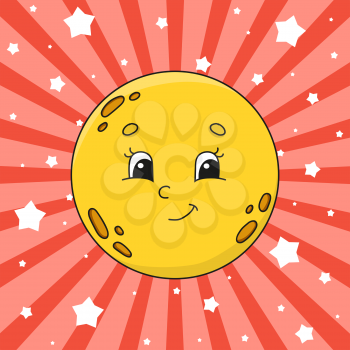 Yellow moon. Cute character. Colorful vector illustration. Cartoon style. Isolated on white background. Design element. Template for your design, books, stickers, cards, posters, clothes.