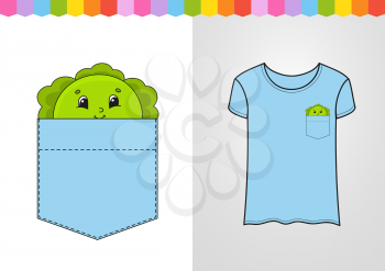 Cabbage in shirt pocket. Cute character. Colorful vector illustration. Cartoon style. Isolated on white background. Design element. Template for your shirts, books, stickers, cards, posters.