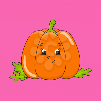 Orange pumpkin. Cute character. Colorful vector illustration. Cartoon style. Isolated on white background. Design element. Template for your design, books, stickers, cards, posters, clothes.