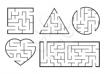 A set of mazes. Game for kids. Puzzle for children. Labyrinth conundrum. Find the right path. Vector illustration.
