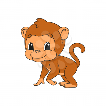 Brown monkey. Cute flat vector illustration in childish cartoon style. Funny character. Isolated on white background