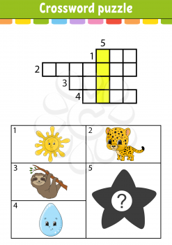 Crossword puzzle. Education developing worksheet. Activity page for study English. With color pictures. Game for children. Isolated vector illustration. Funny character. Cartoon style