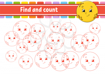 Find and count. Education developing worksheet. Activity page with pictures. Puzzle game for children. Logical thinking training. Isolated vector illustration. Funny character. Cartoon style