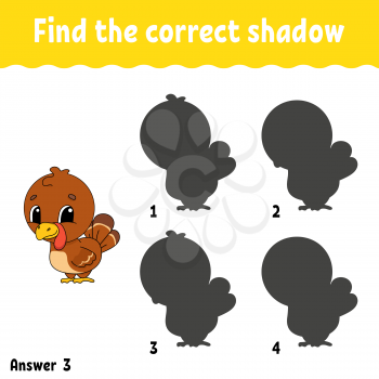 Find the correct shadow. Draw a line. Education developing worksheet. Game for kids. Activity page. Puzzle for children. Riddle for preschool. Isolated vector illustration. Cartoon style