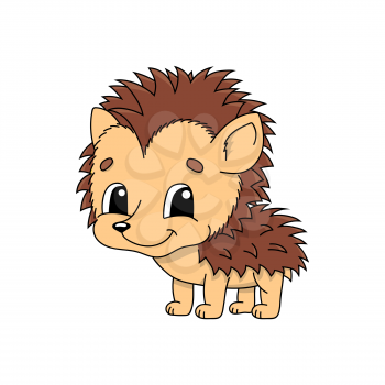 Hedgehog. Cute flat vector illustration in childish cartoon style. Funny character. Isolated on white background
