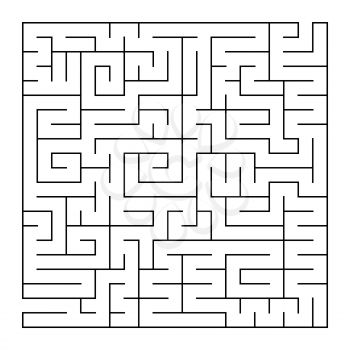 Isolated large labyrinth. Black stroke on a white background. An interesting and useful game for the brain. Simple flat vector illustration.