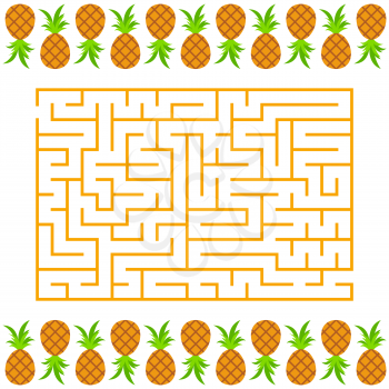 Abstract simple rectangular isolated labyrinth. Orange color on a white background. An interesting game for children. Simple flat vector illustration. With pineapple.