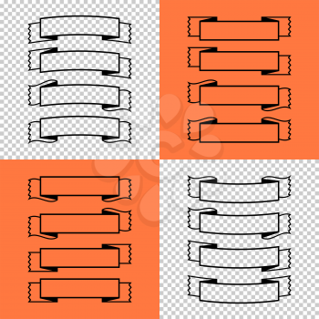 Set of isolated banner ribbons on orange and transparent background. Simple flat vector illustration. With space for text. Suitable for infographics, design, advertising, holidays, labels.