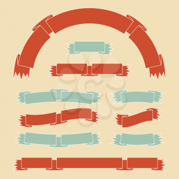 Set of red and blue isolated banner ribbons on a light background. Simple flat vector illustration. With space for text. Suitable for infographics, design, advertising, holidays, labels.