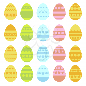 Set of colored isolated Easter eggs on a white background. With an abstract pattern. Simple flat vector illustration. Suitable for decoration of postcards, advertising, magazines, websites.
