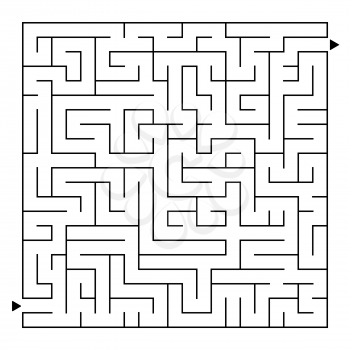 Abstract complex square isolated labyrinth. Black color on a white background. An interesting game for children and adults. Simple flat vector illustration.