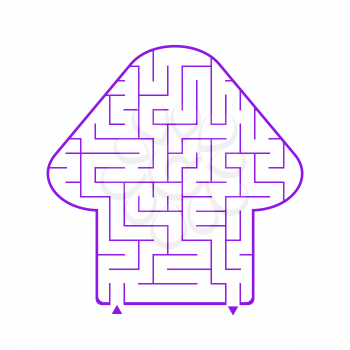 Abstract simple isolated labyrinth in the shape of a fungus. Purple flowers on a white background. An interesting game for children. Simple flat vector illustration.