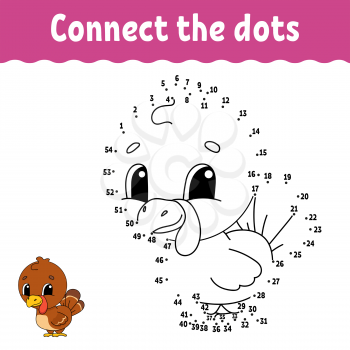 Dot to dot game. Draw a line. For kids. Activity worksheet. Coloring book. With answer. Cartoon character. Vector illustration.