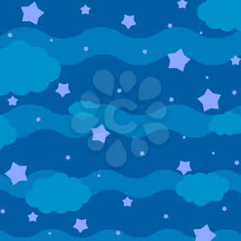 Colorful abstract background with night sky, stars and clouds. Simple flat vector illustration.