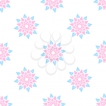 Colorful seamless pattern of abstract flowers on a white background. Simple flat vector illustration. For the design of paper wallpaper, fabric, wrapping paper, covers, web sites.