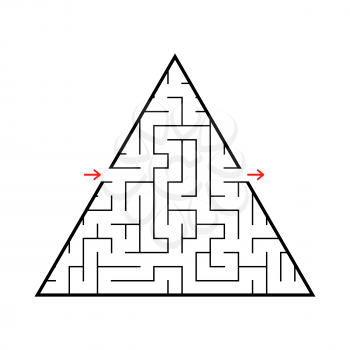 Triangular labyrinth with an input and an exit. Simple flat vector illustration isolated on white background
