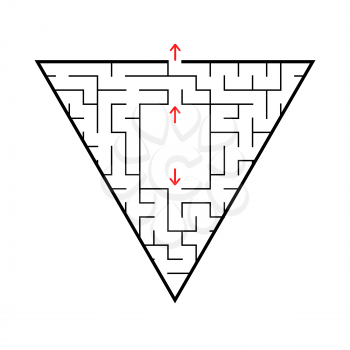 Triangular labyrinth with two entrances and an exit. A simple flat vector illustration isolated on white background. With a place for your drawings.
