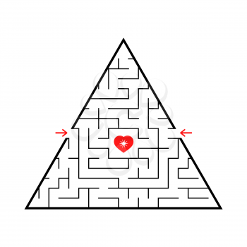 Triangular labyrinth. Find the right entrance to the labyrinth. Simple flat vector illustration isolated on white background