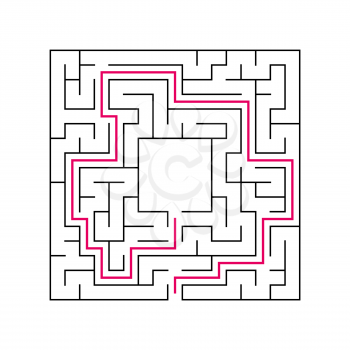 Abstract complex labyrinth. Black stroke on a white background. An interesting puzzle game for children. Vector illustration. With the right way