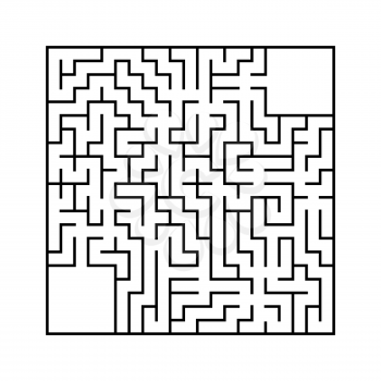 Abstract square maze with entrance and exit. An interesting and useful game for children. Simple flat vector illustration isolated on white background. With a place for your drawings
