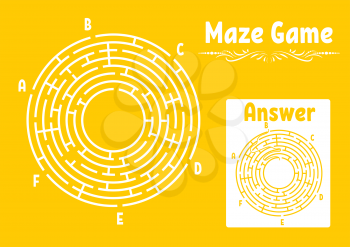 Abstract round maze. Game for kids. Puzzle for children. Labyrinth conundrum. Flat vector illustration isolated on color background. With answer. Vintage style