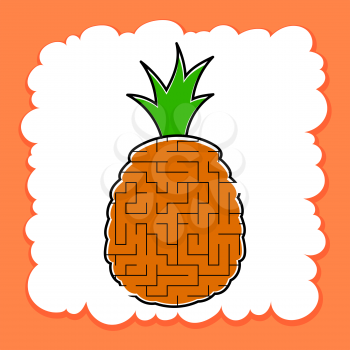 Maze pineapple. Game for kids. Puzzle for children. Cartoon style. Labyrinth conundrum. Color vector illustration. The development of logical and spatial thinking