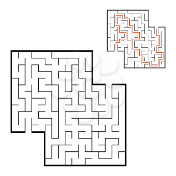 Abstract square maze. Game for kids. Puzzle for children. Labyrinth conundrum. Flat vector illustration isolated on white background. With answer. With place for your image