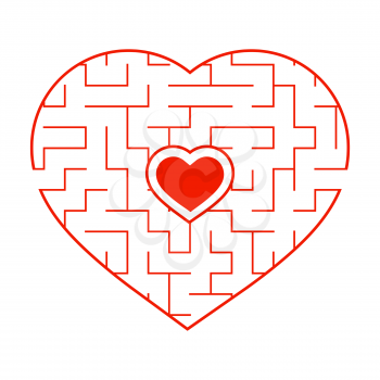 Red heart shaped labyrinth. Game for kids and adults. Puzzle for children. Labyrinth conundrum. Flat vector illustration isolated on white background. Love search concept
